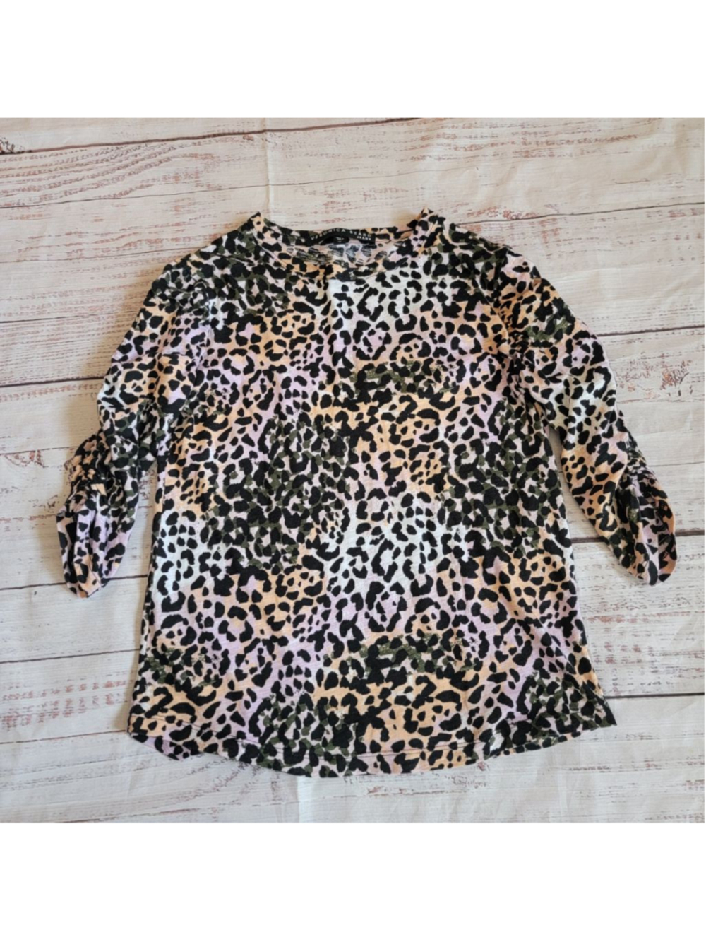Veronica Beard Multicolor Leopard Print 3/4 Sleeve Pima Cotton Top Women's XS
